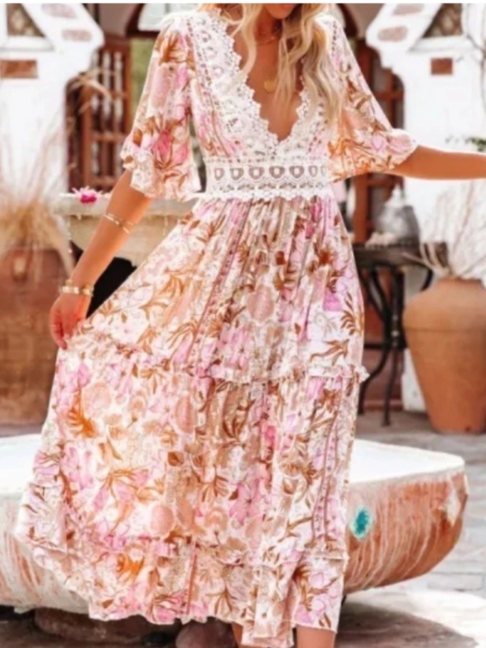 Vici Desert Moon Floral Crochet Midi Dress Size Small US 4